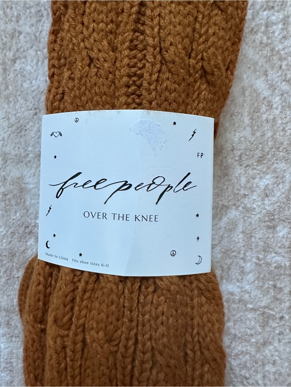 Free People Cable-Knit Over-the-Knee Socks - Camel Brown